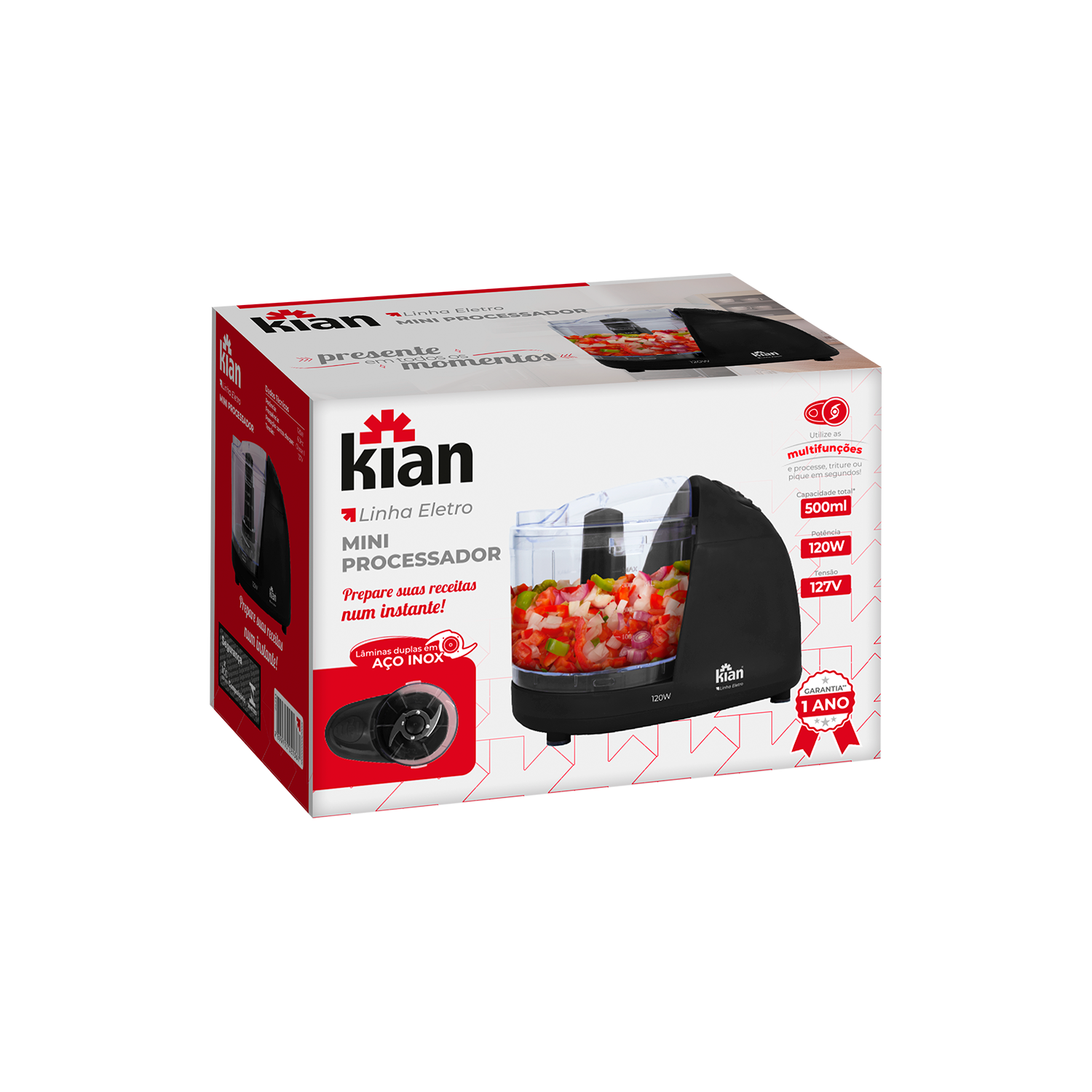 Mini Processador Kian 120W 127V Compacto Preto Mini Processador Kian 120W 127V Compacto Preto